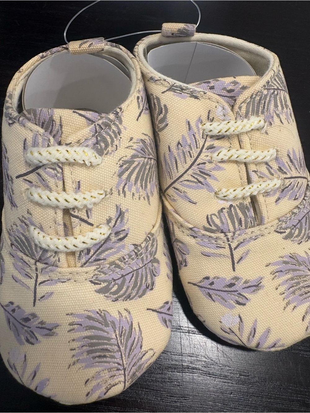 Baby Cream & Lavender Leaf Canvas Shoes